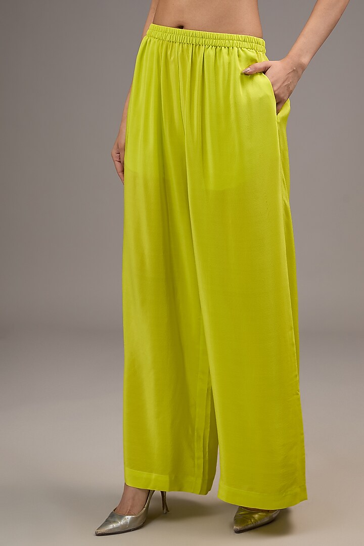 Green Silk Satin Georgette Tunic Set by Stephany at Pernia's Pop Up Shop