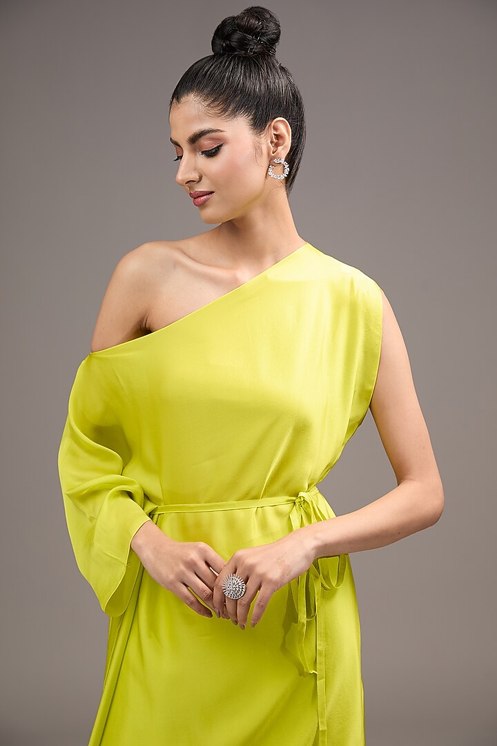 Green Silk Satin Georgette Tunic Set by Stephany at Pernia's Pop Up Shop