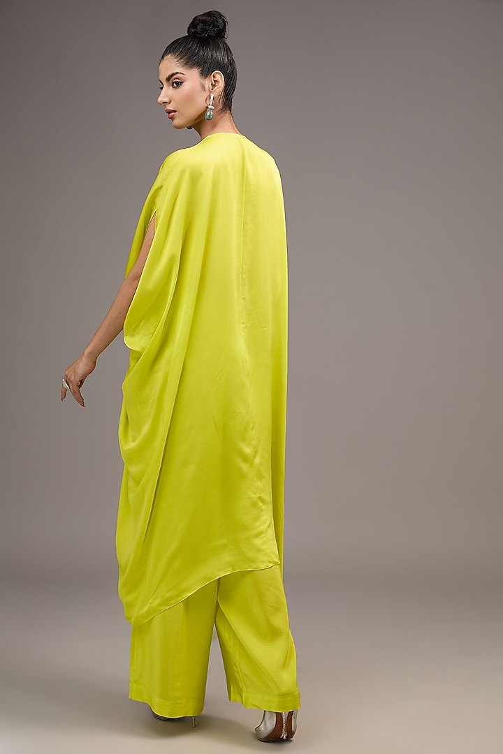 Green Silk Satin Georgette Co-Ord Set by Stephany at Pernia's Pop Up Shop