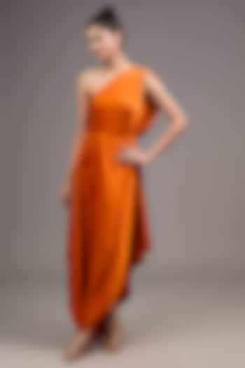 Orange Silk Lycra Satin One-Shoulder Dress by Stephany at Pernia's Pop Up Shop