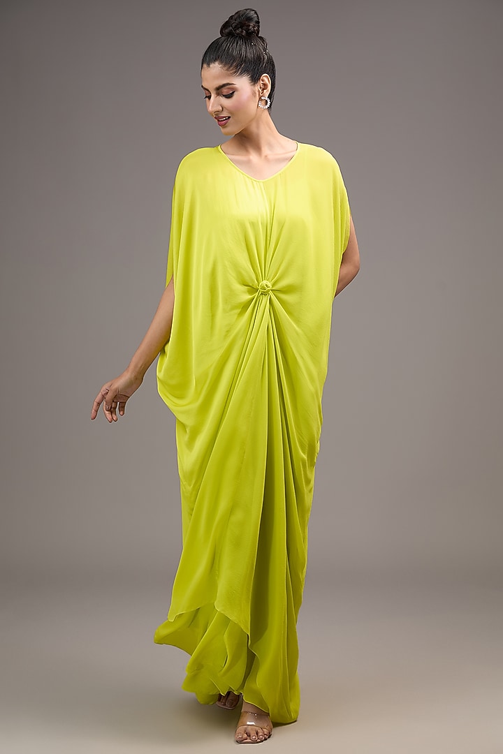 Green Silk Georgette Maxi Cocktail Dress by Stephany at Pernia's Pop Up Shop