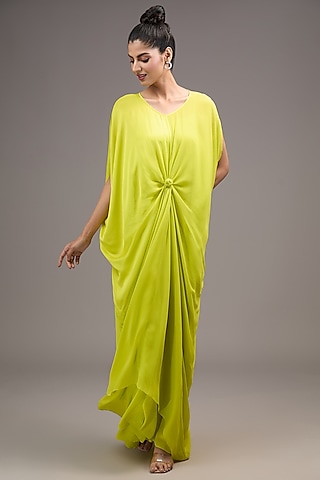 Green Silk Georgette Maxi Dress by Stephany