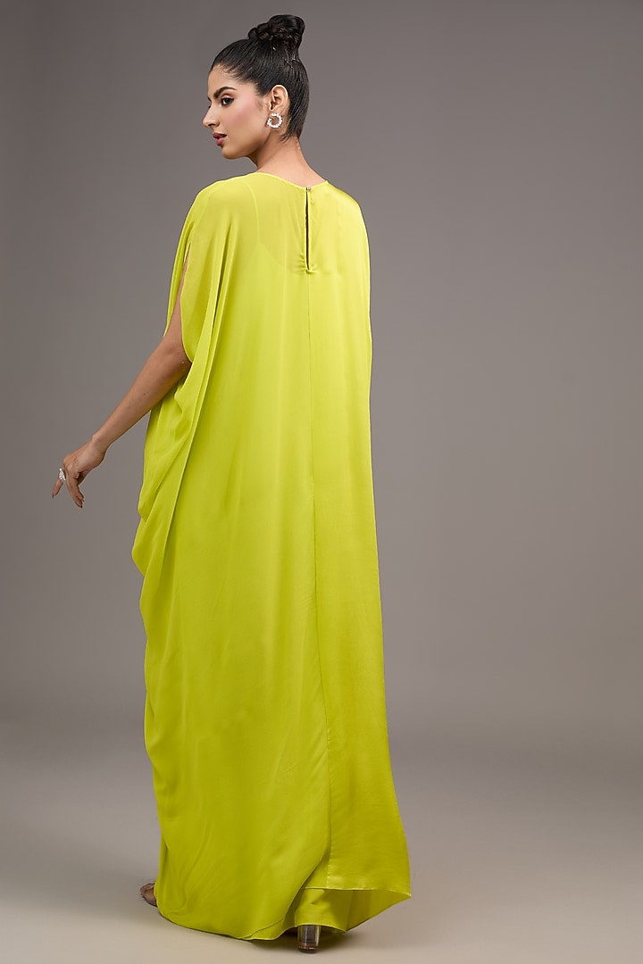 Green Silk Georgette Maxi Cocktail Dress by Stephany at Pernia's Pop Up Shop