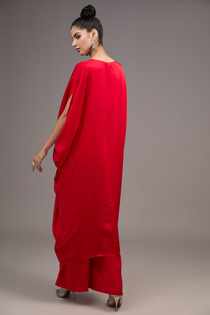 Red Silk Satin Georgette Tunic Set by Stephany at Pernia's Pop Up Shop