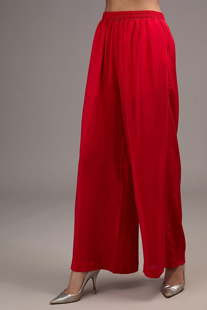 Red Silk Satin Georgette Tunic Set by Stephany at Pernia's Pop Up Shop