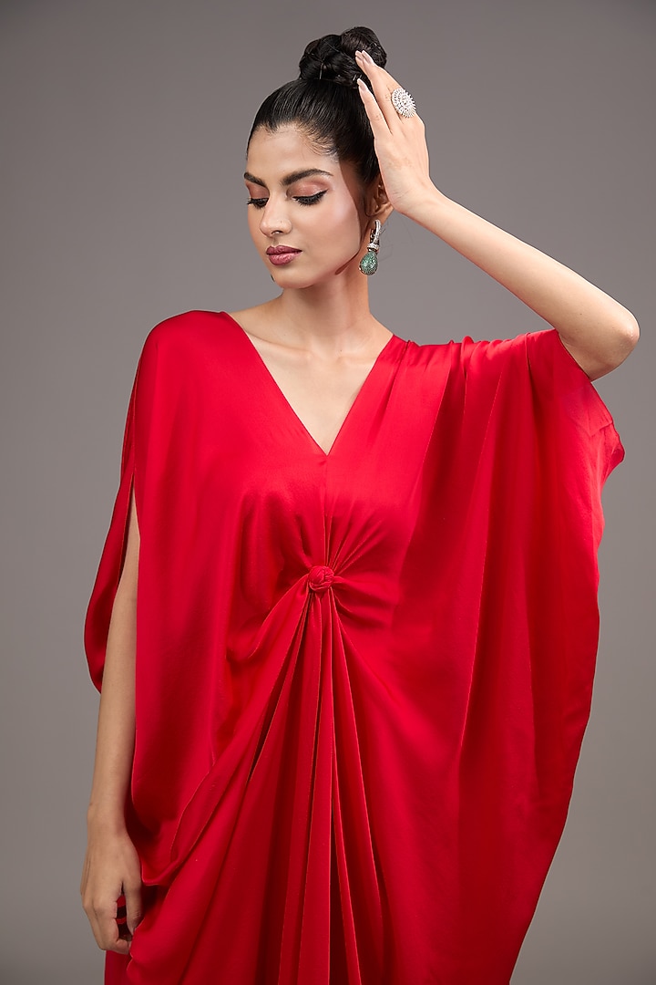 Red Silk Satin Georgette Tunic Set by Stephany at Pernia's Pop Up Shop