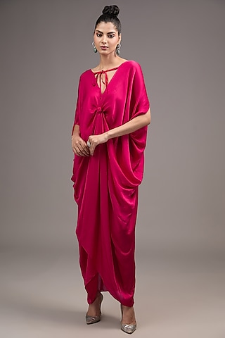 Red Silk Satin Georgette Maxi Dress by Stephany