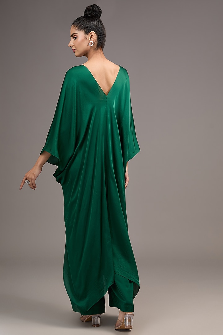 Green Silk Satin Georgette Tunic Set by Stephany at Pernia's Pop Up Shop