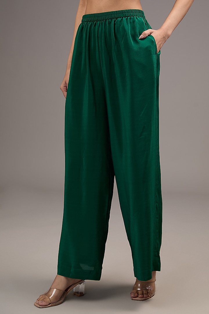 Green Silk Satin Georgette Tunic Set by Stephany at Pernia's Pop Up Shop