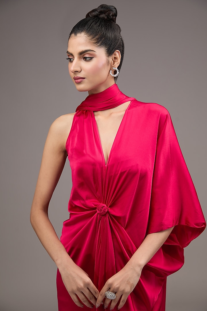 Red Silk Lycra Satin Vacation Dress by Stephany at Pernia's Pop Up Shop