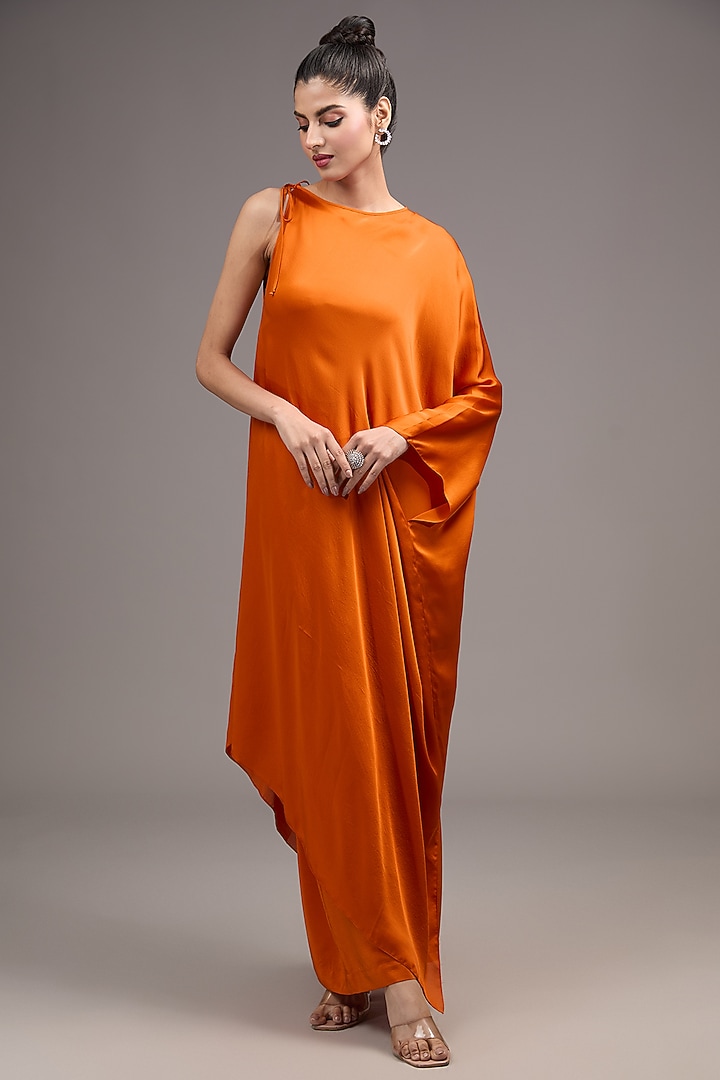 Orange Silk Satin Georgette Tunic Set by Stephany at Pernia's Pop Up Shop