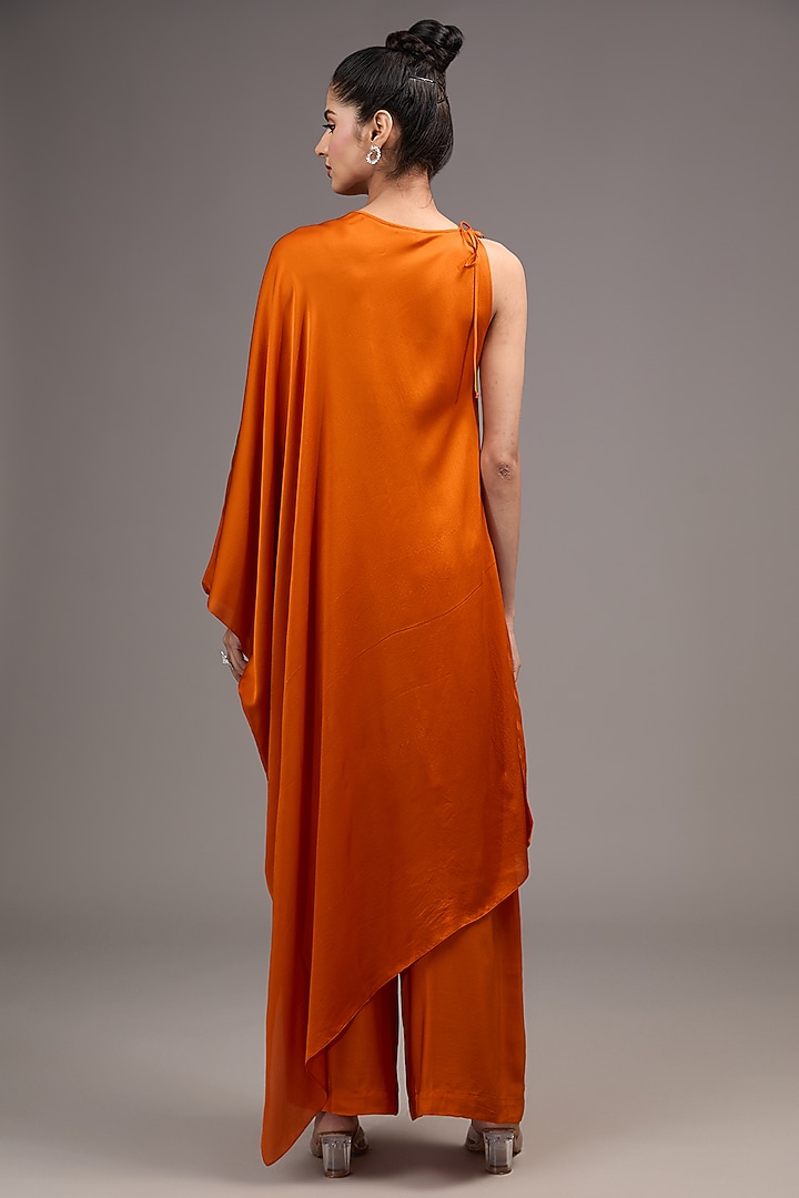 Orange Silk Satin Georgette Tunic Set by Stephany at Pernia's Pop Up Shop