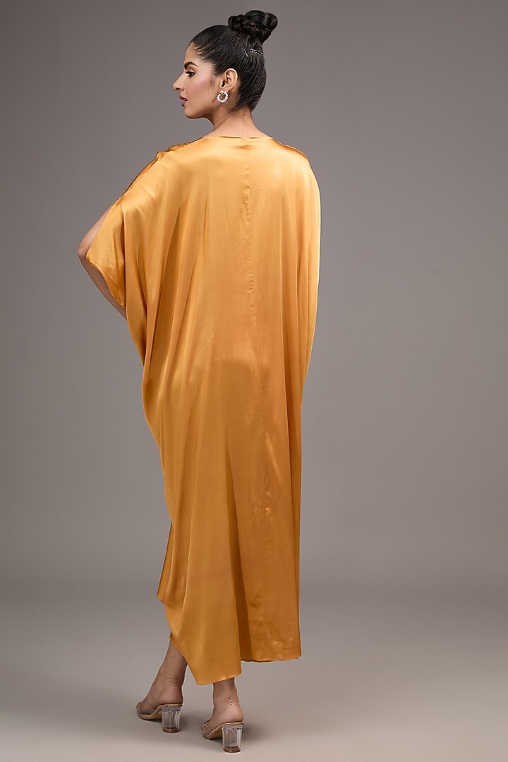 Gold Silk Lycra Satin Kaftan Vacation Dress by Stephany at Pernia's Pop Up Shop