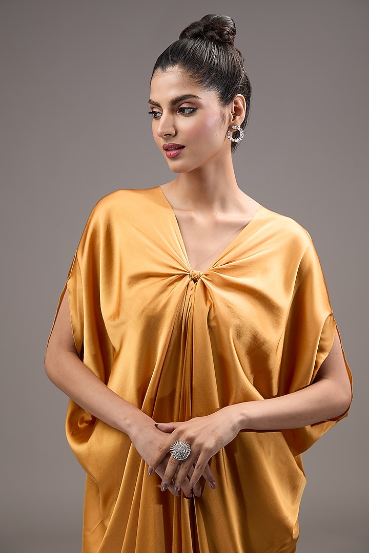 Gold Silk Lycra Satin Kaftan Vacation Dress by Stephany at Pernia's Pop Up  Shop 2026
