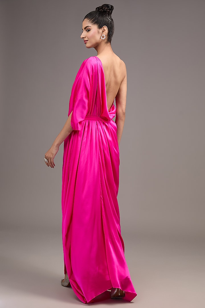 Pink Silk Lycra Satin One-Shoulder Vacation Dress by Stephany at Pernia's Pop Up Shop