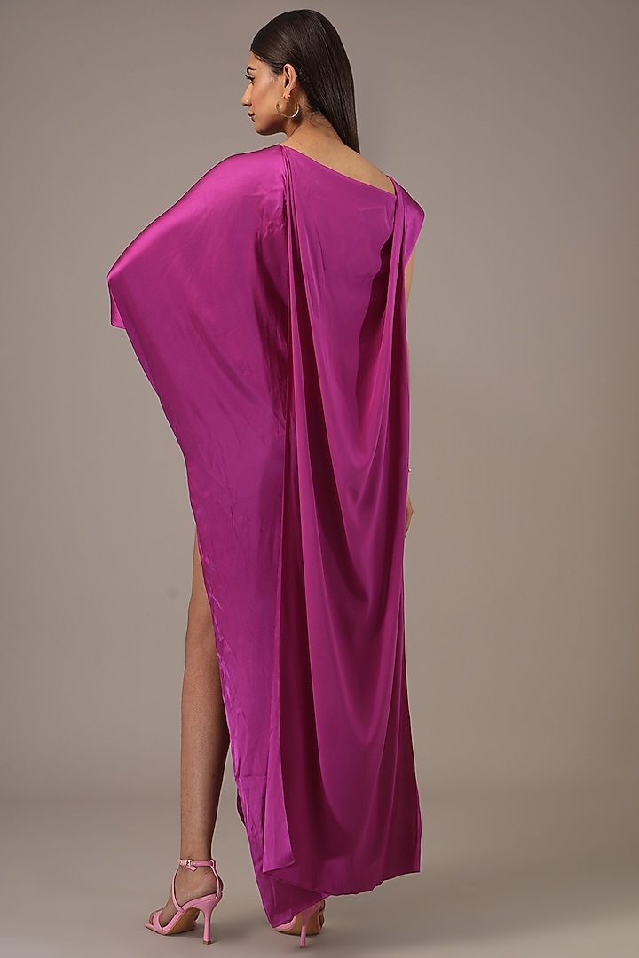 Maroon Silk Lycra Satin Maxi Vacation Dress by Stephany at Pernia's Pop Up Shop