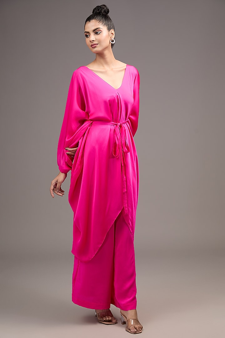 Neon Pink Silk Satin Georgette Co-Ord Set by Stephany at Pernia's Pop Up Shop