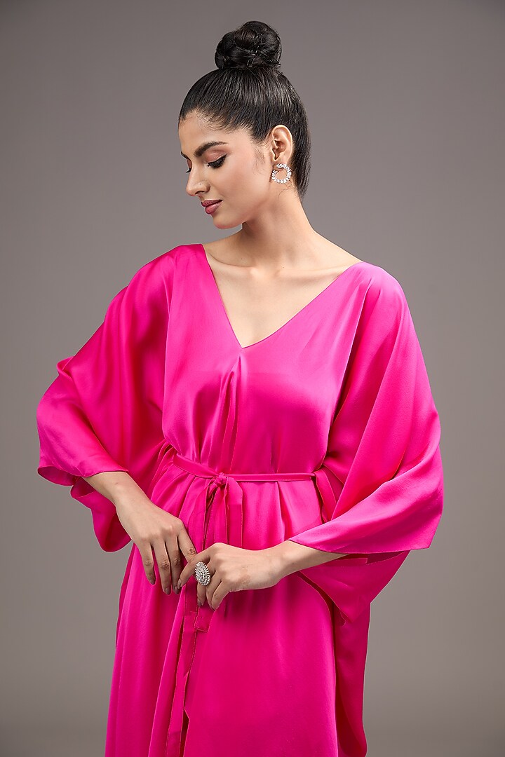 Neon Pink Silk Satin Georgette Co-Ord Set by Stephany at Pernia's Pop Up Shop
