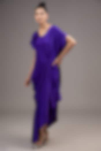 Purple Silk Lycra Satin Draped Dress by Stephany at Pernia's Pop Up Shop