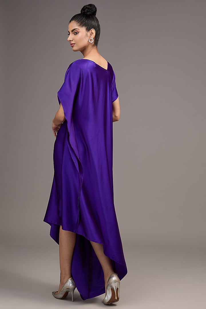 Purple Silk Lycra Satin Draped Vacation Dress by Stephany at Pernia's Pop Up Shop