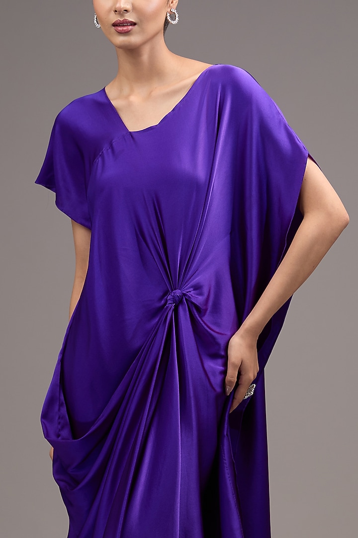 Purple Silk Lycra Satin Draped Vacation Dress by Stephany at Pernia's Pop Up Shop