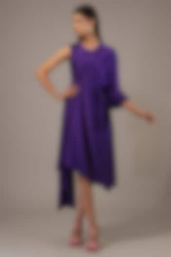 Purple Silk Lycra Satin Midi Dress by Stephany at Pernia's Pop Up Shop