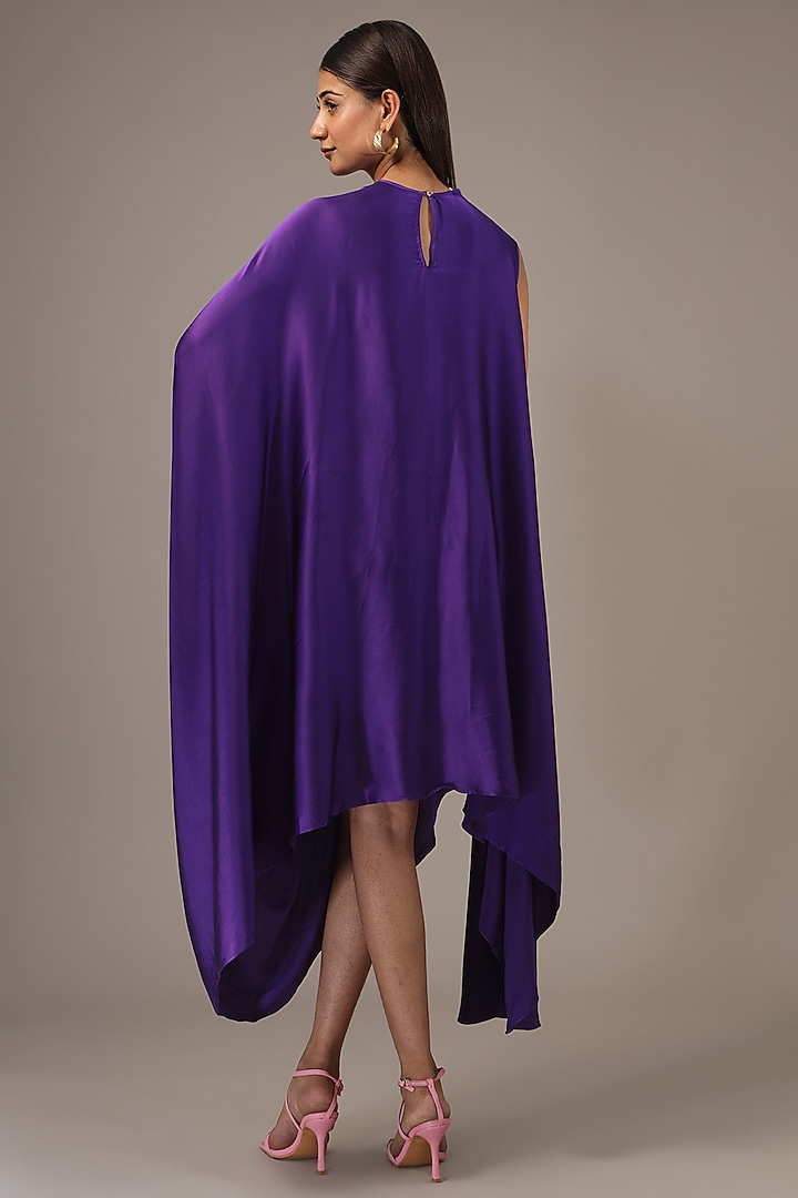 Purple Silk Lycra Satin Midi Vacation Dress by Stephany at Pernia's Pop Up Shop