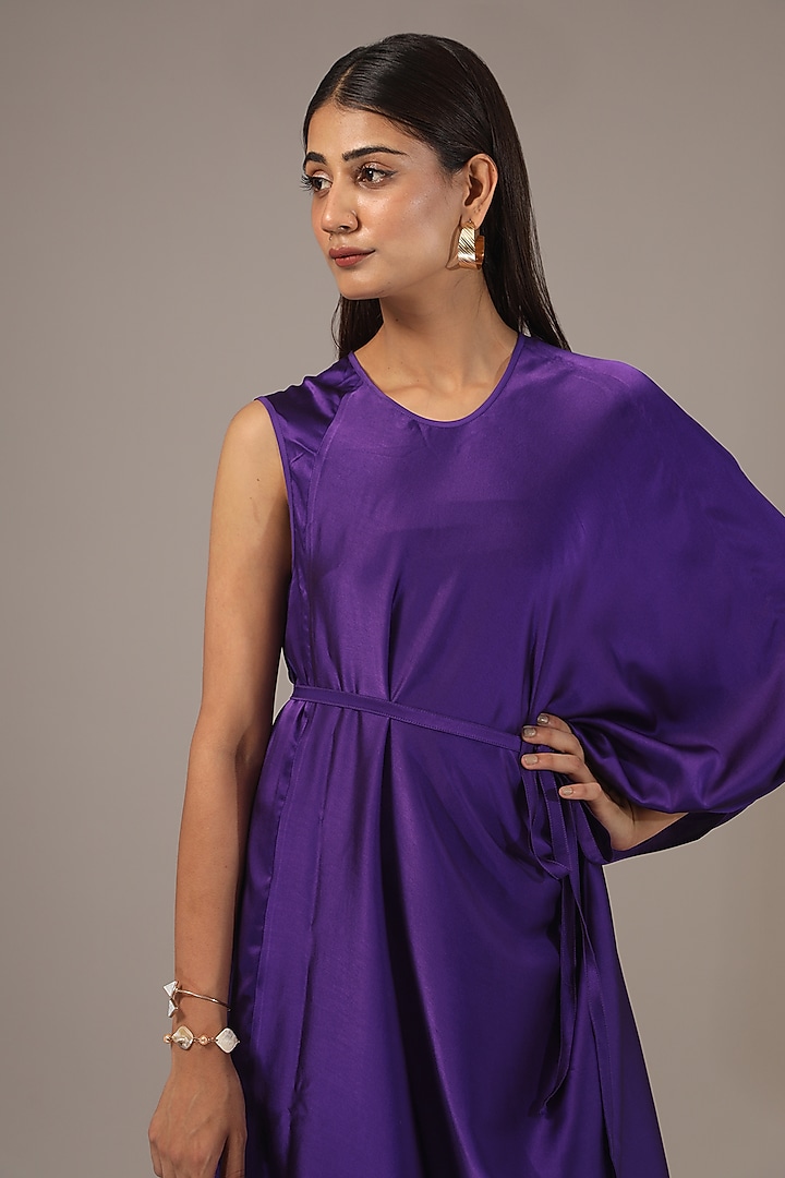 Purple Silk Lycra Satin Midi Vacation Dress by Stephany at Pernia's Pop Up Shop