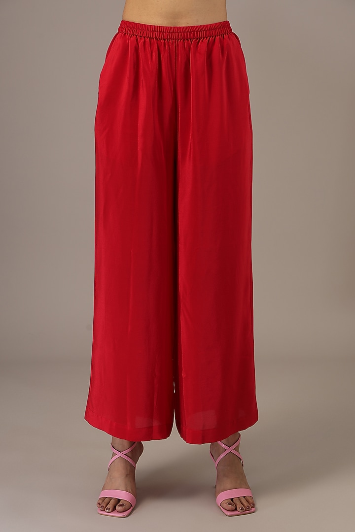 Red Silk Satin Georgette & Silk Crepe Co-Ord Set by Stephany at Pernia's Pop Up Shop