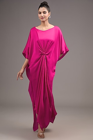 Pink Silk Satin Georgette Dress by Stephany