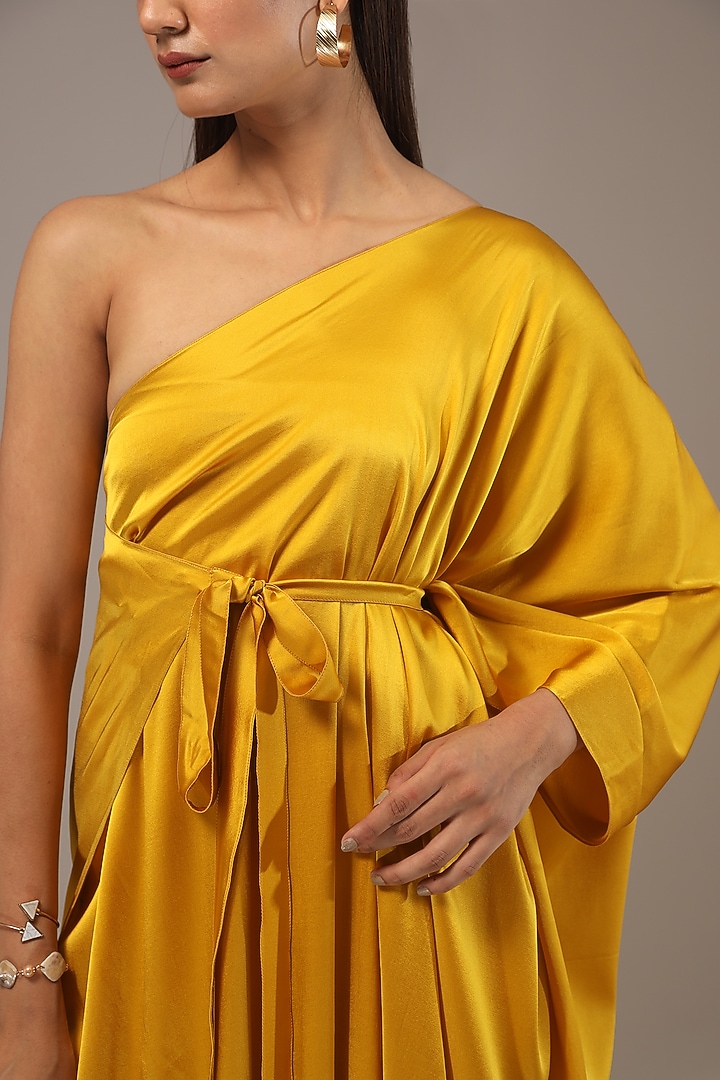 knee length dresses for ladies LAVISH ALICE FOLDED ONE SHOULDER WRAP MIDI DRESS  Arelia's Dream