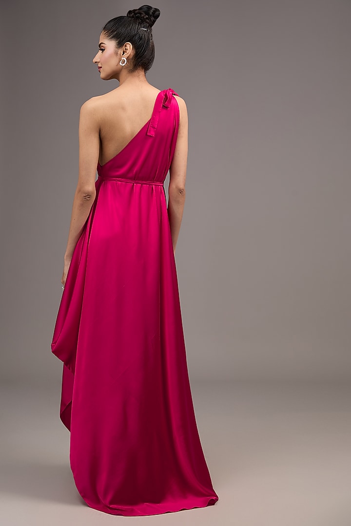 Red Silk Lycra Satin One-Shoulder Maxi Vacation Dress by Stephany at Pernia's Pop Up Shop