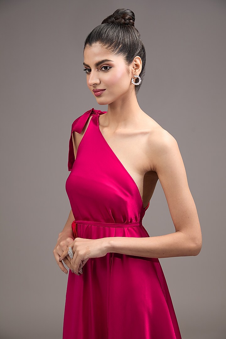 Red Silk Lycra Satin One-Shoulder Maxi Vacation Dress by Stephany at Pernia's Pop Up Shop