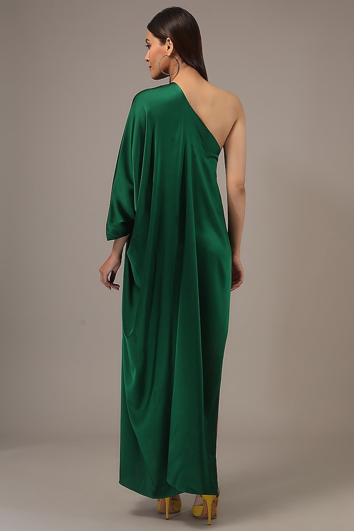 Green Silk Lycra Satin One-Shoulder Wrap Maxi Vacation Dress by Stephany at  Pernia's Pop Up Shop 2026