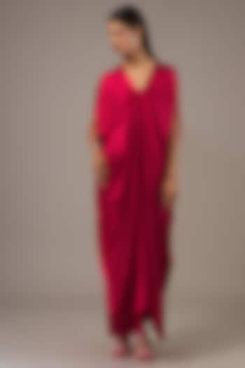 Red Silk Lycra Satin Knotted Kaftan Maxi Dress by Stephany at Pernia's Pop Up Shop