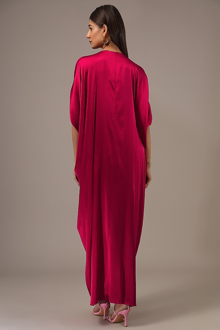 Red Silk Lycra Satin Knotted Kaftan Maxi Vacation Dress by Stephany at Pernia's Pop Up Shop