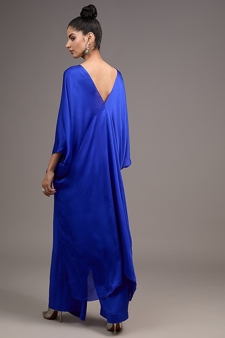 Blue Silk Satin Georgette Co-Ord Set by Stephany at Pernia's Pop Up Shop