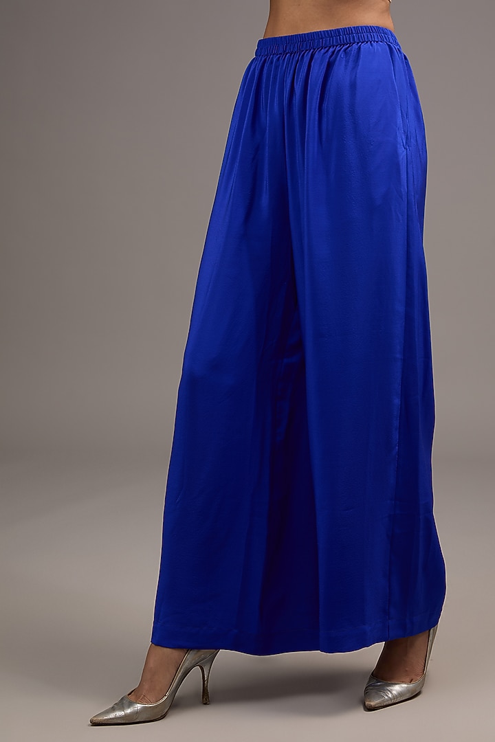 Blue Silk Satin Georgette Co-Ord Set by Stephany at Pernia's Pop Up Shop