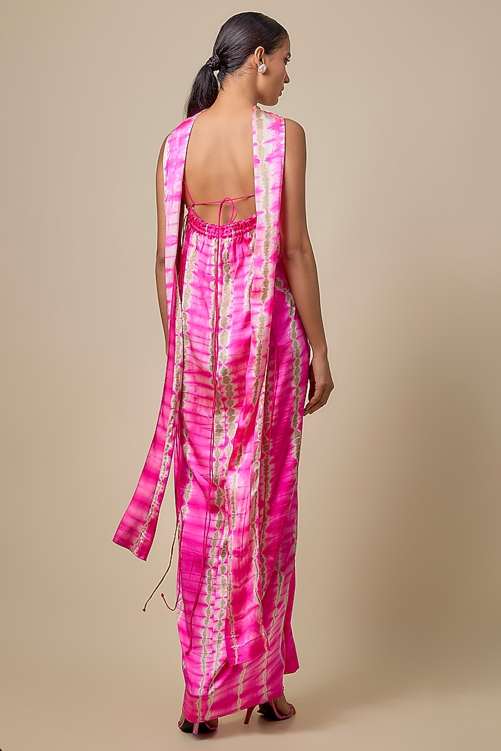 Pink Lycra Silk Satin Leheriya Cocktail Dress With Scarf by Stephany at Pernia's Pop Up Shop