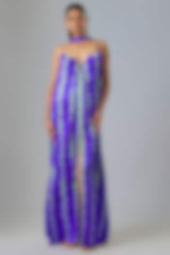 Purple Lycra Silk Satin Leheriya Cocktail Dress With Scarf by Stephany at Pernia's Pop Up Shop