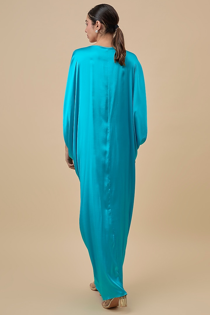 Turquoise & Orange Silk Lycra Satin Leheriya Printed Knotted Cocktail Dress by Stephany at Pernia's Pop Up Shop