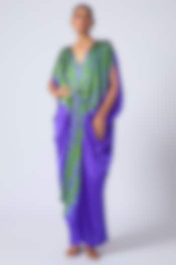 Purple Silk Lycra Satin Leheriya Cocktail Dress by Stephany at Pernia's Pop Up Shop