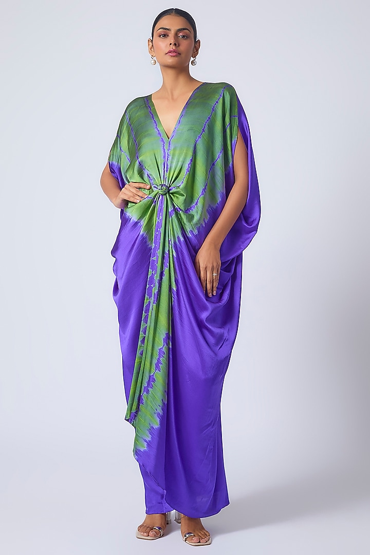 Purple Silk Lycra Satin Leheriya Cocktail Dress by Stephany at Pernia's Pop Up Shop