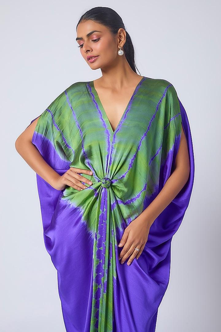 Purple Silk Lycra Satin Leheriya Cocktail Dress by Stephany at Pernia's Pop Up Shop