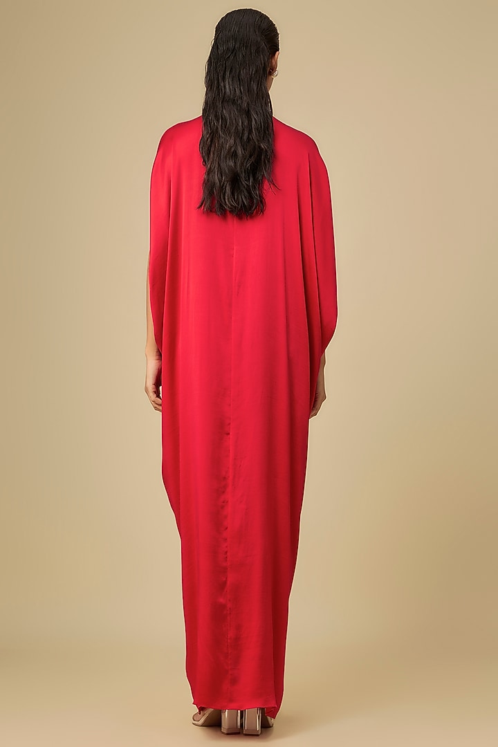 Red Silk Lycra Satin Front Knot Leheriya Cocktail Dress by Stephany at Pernia's Pop Up Shop