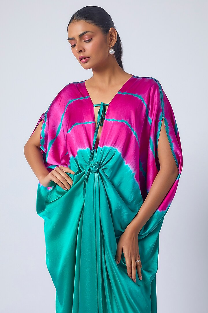 Green Silk Lycra Satin Leheriya Cocktail Dress by Stephany at Pernia's Pop Up Shop