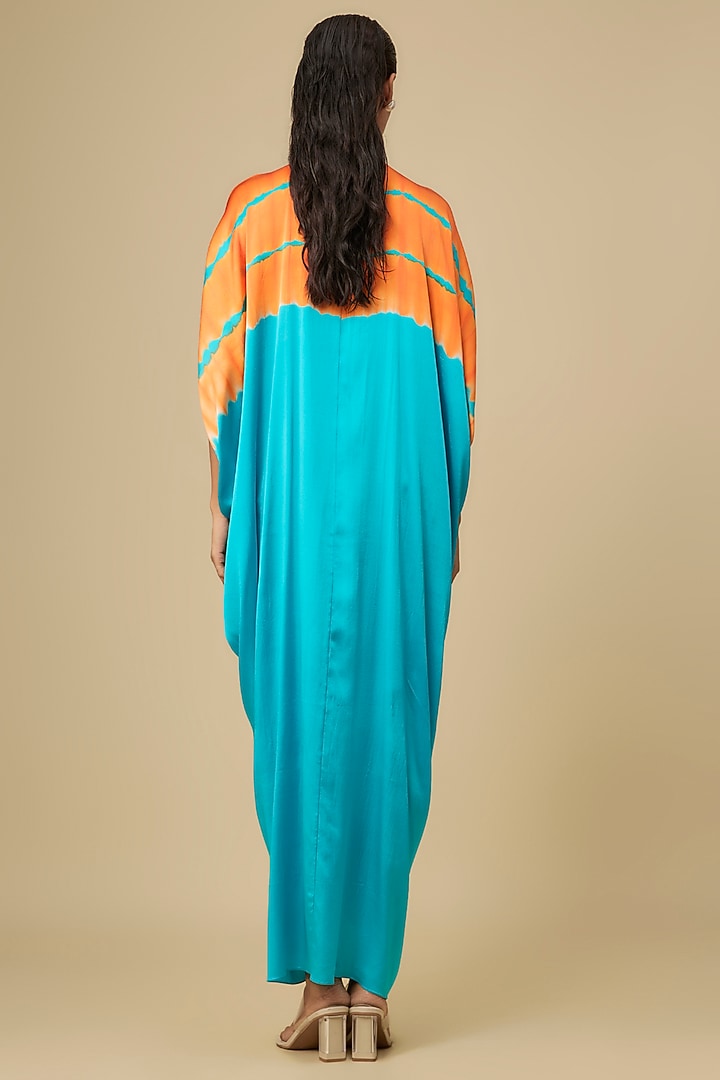 Blue Silk Lycra Satin Front Tie-Up Leheriya Cocktail Dress by Stephany at Pernia's Pop Up Shop