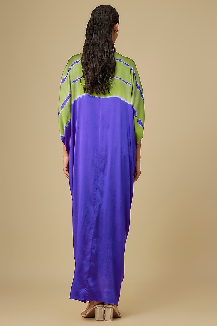 Purple Silk Lycra Satin Front Tie-Up Leheriya Cocktail Dress by Stephany at Pernia's Pop Up Shop