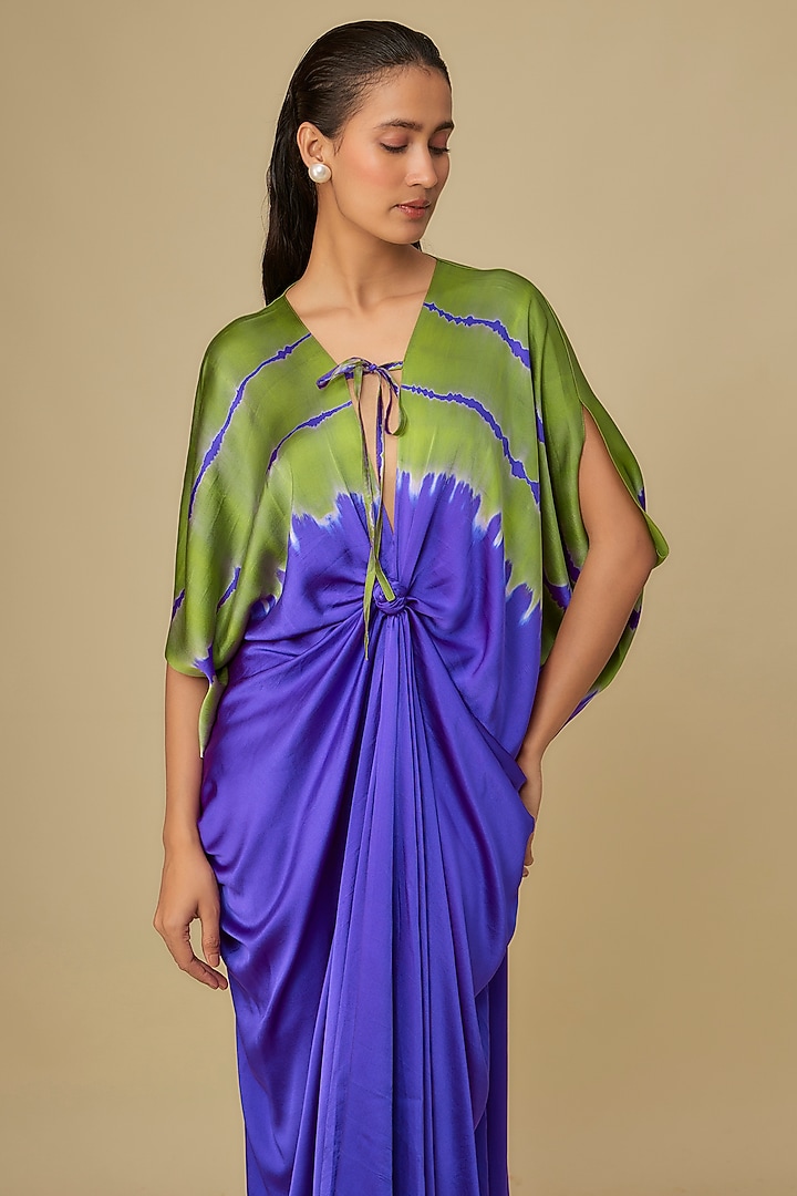 Purple Silk Lycra Satin Front Tie-Up Leheriya Cocktail Dress by Stephany at Pernia's Pop Up Shop