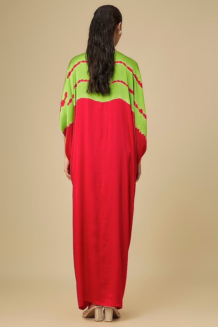 Red Silk Lycra Satin Front Tie-Up Leheriya Cocktail Dress by Stephany at Pernia's Pop Up Shop